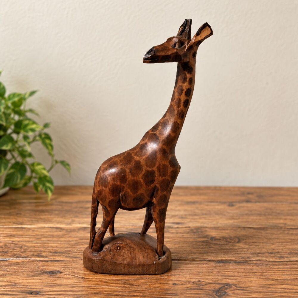 Pier 1 9" Hand Carved Wood Giraffe Figurine African Safari Decor Sculpture